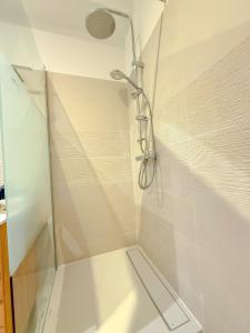 una ducha con puerta de cristal en un baño en T1 luxury Port Toulon Clim, Wi-Fi, en Toulon 17 fotos más