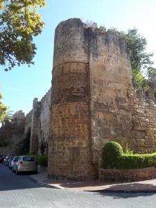 eine alte Steinmauer mit daneben geparkten Autos in der Unterkunft Casa pepa in Marbella