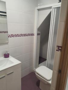 ein weißes Badezimmer mit Toilette und Dusche in der Unterkunft Casa pepa in Marbella