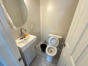 a bathroom with a toilet and a sink and a mirror at Spacious Cozy Entire House in DC in Washington +15 photos