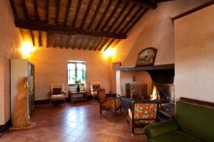 a living room with a couch and a fireplace at SARNA Residence in San Quirico dʼOrcia