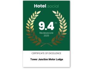Certifikát, hodnocení, plakát nebo jiný dokument vystavený v ubytování TOWER JUNCTION MOTOR LODGE- MOTEL with Airport and Railway Station Shuttle service- Best Location - close to Westfield Mall, Tower Junction Shopping Centre, Restaurants, Cafes etc