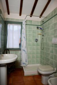 a bathroom with a shower and a toilet and a sink at Agriturismo Fattoria Il Casalone in Orbetello