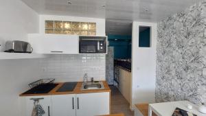 a kitchen with a sink and a counter top at Ô Cosy Studio in La Grande-Motte