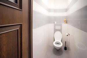 a bathroom with a white toilet in a stall at Apartmány Stdaniela in Bohumín
