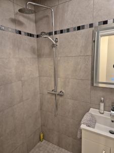 a bathroom with a shower with a sink at Ard Na Gaoithe Rossnowlagh Beach in Donegal +24 photos