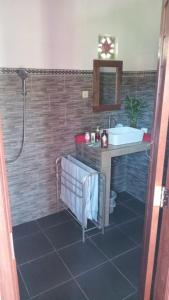 a bathroom with a sink and a shower at Cegeng Lestari Guesthouse in Sidemen