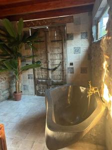 a large bath tub in a bathroom with a plant at Cortijo Boutique Marbella in Marbella