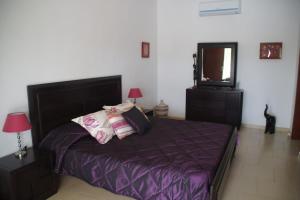 a bedroom with a bed with purple sheets and a television at GRANDE VILLA DE STANDING - villa CELENE in Ngaparou +62 photos