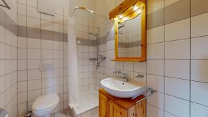 a bathroom with a sink and a toilet and a mirror at Pracondu 2 502 - OUTDOOR & FUN charming apartment in Nendaz +14 photos