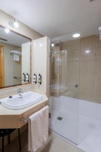 a bathroom with a sink and a shower at Hotel Ciudad Cangas de Onis in Cangas de Onís +157 photos