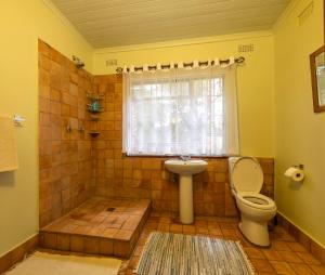 ein Badezimmer mit Dusche und Toilette und einem Fenster in der Unterkunft Forest Haven in Harare