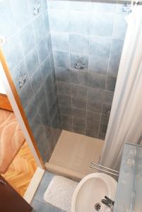 La salle de bains est pourvue d'une douche, de toilettes et d'un lavabo. dans l'établissement Korčula Guest House, à Korčula