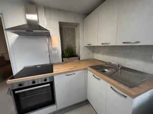 eine Küche mit Spüle und Herd oberen Backofen in der Unterkunft Brezza Marina in Montesilvano