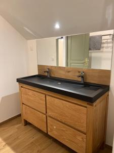 a bathroom with a sink and a mirror at Les chambres du parc du Château in La Ferté-Saint-Aubin