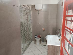 a bathroom with a shower with a toilet and a sink at Dedalo affittacamere in Pompei