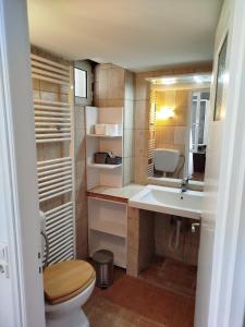 a bathroom with a toilet and a sink at Open view 1 in Límni +23 photos