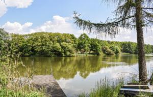 a view of a lake with a dock at Five Bedroom Cozy Home In Jerzykowo 