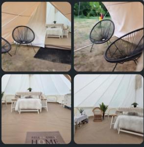 Postel nebo postele na pokoji v ubytování Tipi Jurte Zelt in der Seenplatte