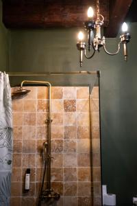 a bathroom with a shower with a chandelier at Barock Vama Veche Adults Only in Vama Veche