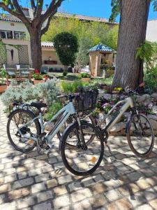 deux vélos garés l'un à côté de l'autre sur un trottoir dans l'établissement Les gites du tilleul, à Villefranche-de-Lauragais 31 autres photos