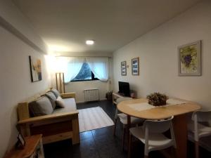 a living room with a table and a couch at Amado Sur Apartment in San Carlos de Bariloche
