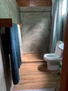 a small bathroom with a toilet and a sink at Casa Cantagalo - Guest House & Bar Restaurant in Santana