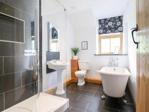 une salle de bain avec un lavabo, une baignoire et des toilettes dans l'établissement Ty Gwyn, à Llangwm 47 autres photos