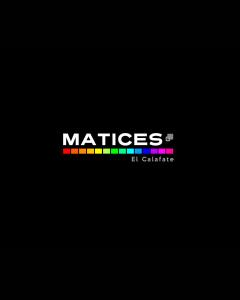 a black background with a multicolored logo on it at Matices Hostel Centro in El Calafate