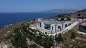a house on the side of a hill next to the ocean at Dori Apartments in Sarandë