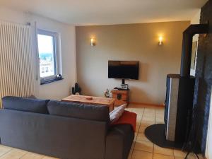 a living room with a couch and a television at Ferienwohnung maareemonti in Immerath