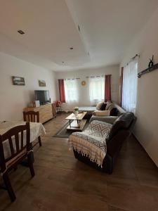 een woonkamer met een bank en een tafel bij Lukari Vacation Home in Drivenik