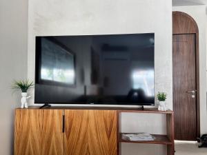 Telewizja i/lub zestaw kina domowego w obiekcie Tulum Jungle loft with Pool and rooftop near Beach and Cenotes and dowtown! Fast WiFi! Perfect for Expats