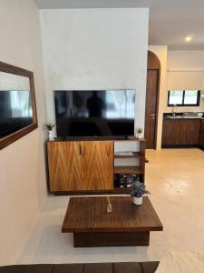 Telewizja i/lub zestaw kina domowego w obiekcie Tulum Jungle loft with Pool and rooftop near Beach and Cenotes and dowtown! Fast WiFi! Perfect for Expats