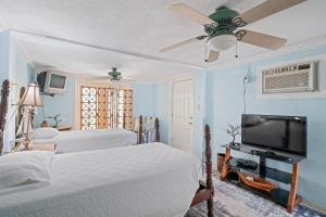 1 dormitorio con 3 camas y TV de pantalla plana en Peaceful Paradise, en Navarre