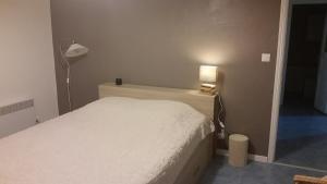 1 dormitorio con 1 cama blanca y 1 lámpara en Le Gîte Radica, en Eccica-Suarella
