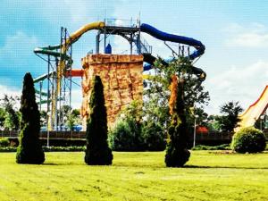 a roller coaster in a park with trees at Retai Edit Szieszta in Hajdúszoboszló
