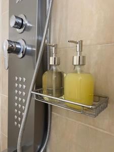 a bathroom with two soap bottles on a shelf at Casa en la Montaña in Kambitsáta