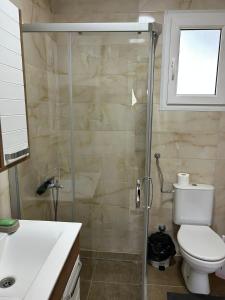 a bathroom with a shower and a toilet and a sink at Kuća Pod Brezama in Tabanović +21 photos
