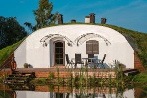 an igloo house with a grass roof on the water at Märsi koobassaun in Kungi