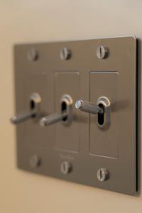 a pair of metal doors with a metal latch at Offshore Montauk in Montauk