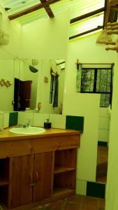 a bathroom with a sink and a mirror at The Black Sheep Inn in Huamboya