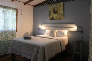 a bedroom with a bed with a lamp on it at Brisas del Caribe 3 in Tapantí