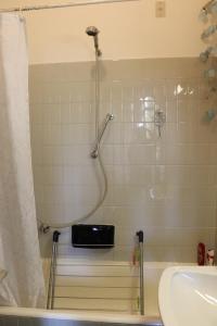 a shower in a bathroom with a sink at Monika Holiday 619 Green Garda Lake in Garda +138 photos