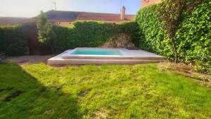 una piscina in un cortile accanto a una siepe di Casa de las Eras a Valdesimonte