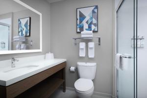 a bathroom with a toilet and a sink and a mirror at Candlewood Suites Annapolis by IHG in Annapolis +15 photos