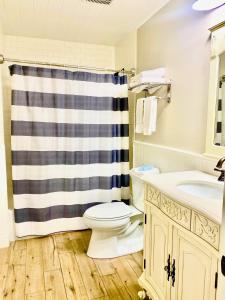 a bathroom with a toilet and a sink and a shower at Oak Cottages 4 in Rockport +17 photos
