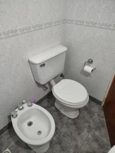 a bathroom with a white toilet and a sink at Dpto Saavedra Santa Fe in Santa Fe +6 photos