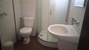 a small bathroom with a toilet and a sink at Adagio Sarafovo in Burgas