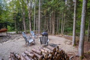 a group of chairs and a fire pit in the woods at Les Domes de la Riviere Alick SPA et Riviere in Saint-Paul-de-Montminy